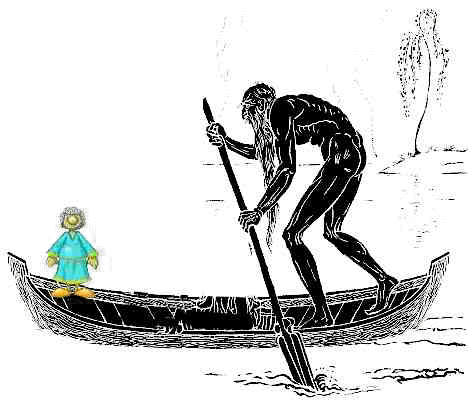 Ο Χάροντας μεταφέρει τον Πατρόνιο στα νερά της Στυγός, της πηγής που πήρε το όνομά της από την Στύγα, κόρη του Ωκεανού και της Τηθύος που έδωσε το όνομά της στην ομώνυμη πηγή του Άδη